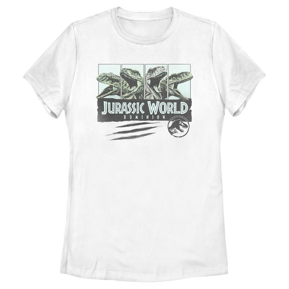 Women's Jurassic World: Dominion Velociraptor Vintage Panel Scratch Graphic Tee White 2X Large