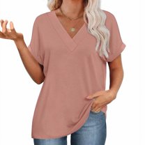 Womens Summer Tops Short Dolman Sleeve Shirts 2025 Fashion V Neck Outfits Clothes Pink L