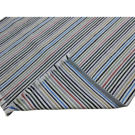 Mainstays Coastal Stripe Indoor 4' x 5.75' Area Rug - Blue, White, and Black