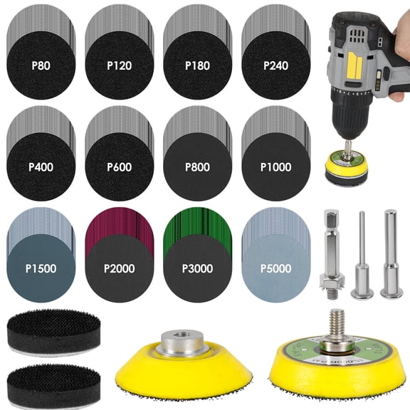 TMWEFUSC 240Pcs 2 Inch Sanding Discs Assorted 80 to 5000 Grit Silicon Carbide Sandpaper with 1/4inch 1/8inch Shank Foam Buffering Sanding Pad for Wood Metal Car