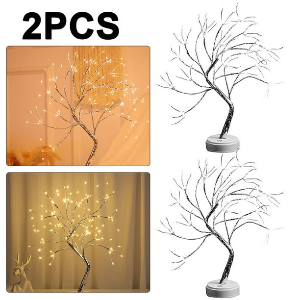 2 Uds 20 Pulgadas Mesa Bonsái 108 LED Lámpara Con Alambre Cobre (cálido) Blanco