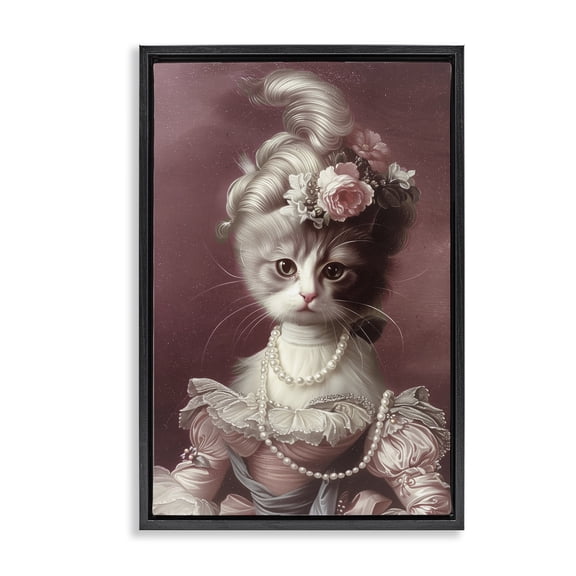 Stupell Industries Your Catness Historical Portrait Animals Painting Black Floater Framed Canvas Art Print Wall Art, 17 x 25