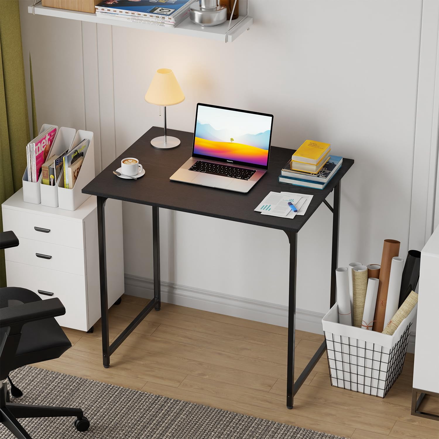 FDW 32 inch Metal Frame Computer Desk, Modern Style, Perfect for Students and Adults (Black)