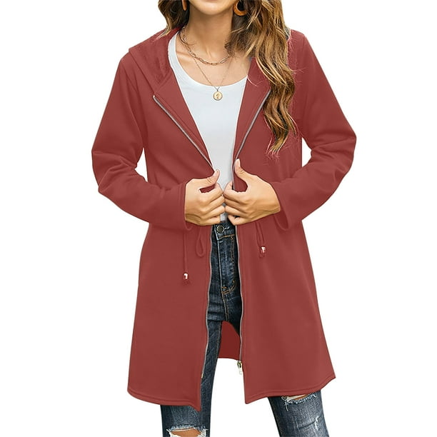 Womens Coats And Jackets Clearance Women's Trendy Long Sleeves Round Neck  Pocket Print Loose Zipper Tops Blouse Hooded Sweatshirt Brown XL JCO 