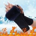 thumbnail image 2 of BWASD Women's Fingerless Gloves Faux Fur Knitted Arm Warmer Fashion Casual Soft Thick Warm Glove for Cold Weather with Elastic Cuff Navy, 2 of 6