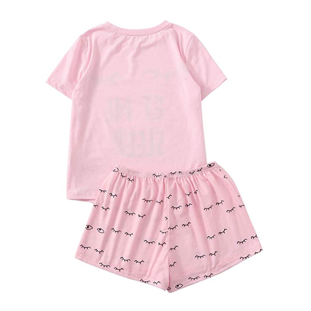 BONIXOOM Womens Pajamas Matching Family Christmas Pajamas Sleepwear None Short Sleeve Sleepwear Sets Printed Pink S