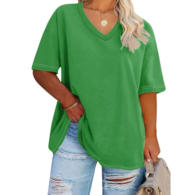 DPTALR T-shirt de Base d'Été Surdimensionné à Manches Courtes Col en V pour Femmes