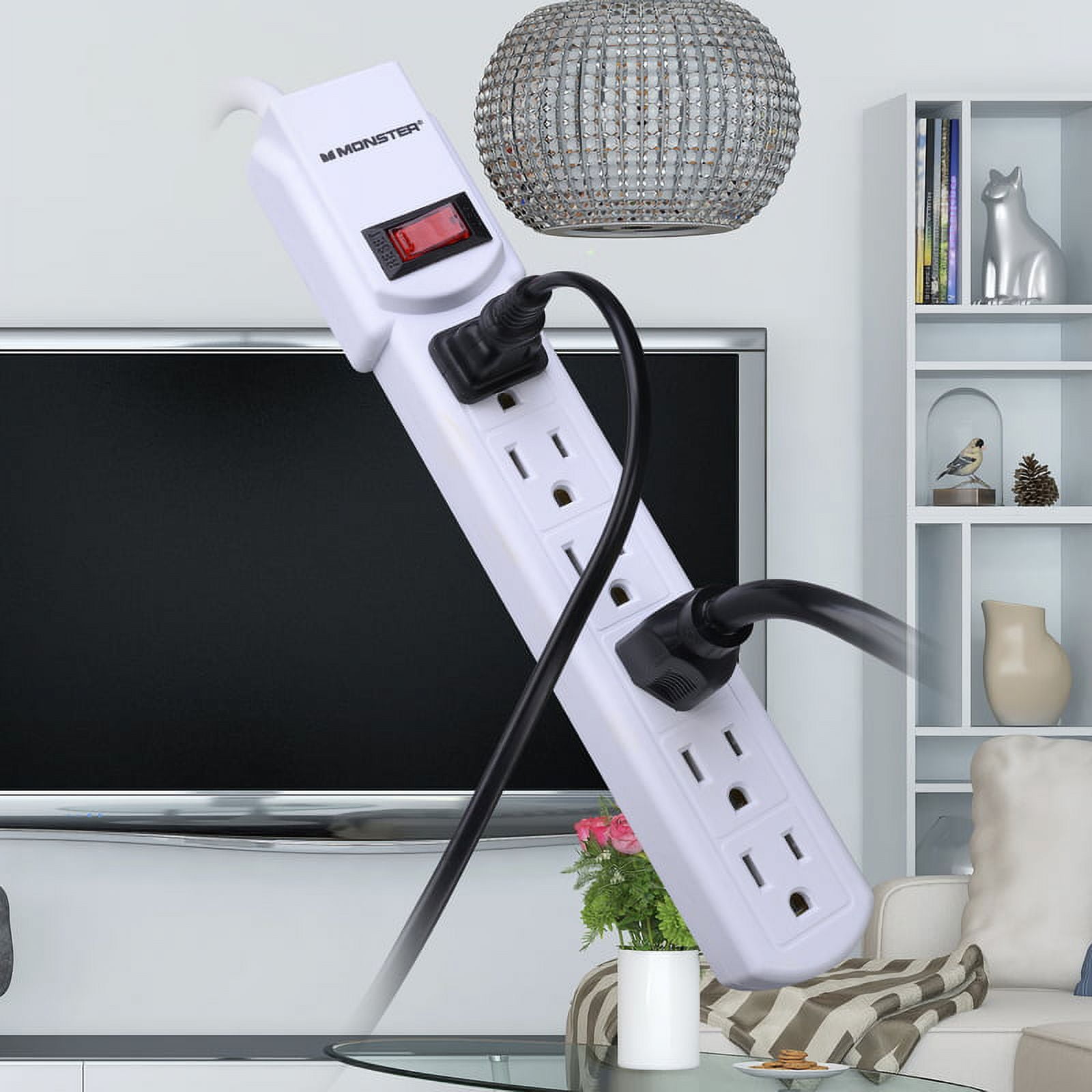Monster 3001091 3 ft. 6 Outlets Power Strip, White