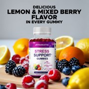(2 pack) Vitamatic Stress Relief Gummies with GABA, L-Theanine, Lemon Balm – Lemon & Mixed Berry Flavor – 60 Gummies – Vegan, Non-GMO, Gluten-Free