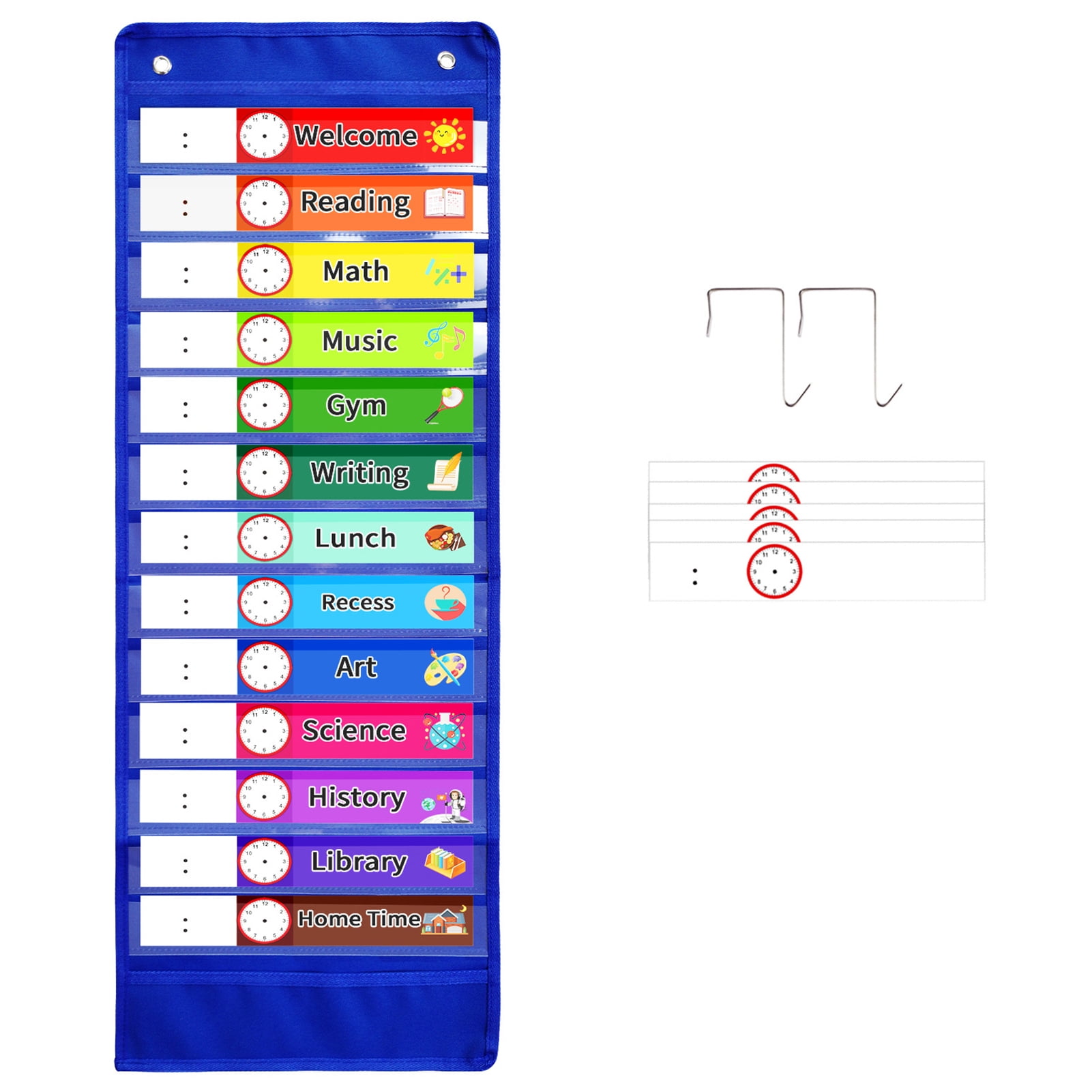 13+1 Pocket Schedule Pocket Chart with 18 DryErase Cards, Classroom