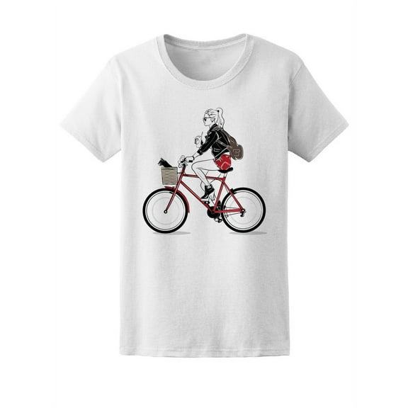 Cute Fashion Bicycle Girl Sketch Tee Women's -Image by Shutterstock