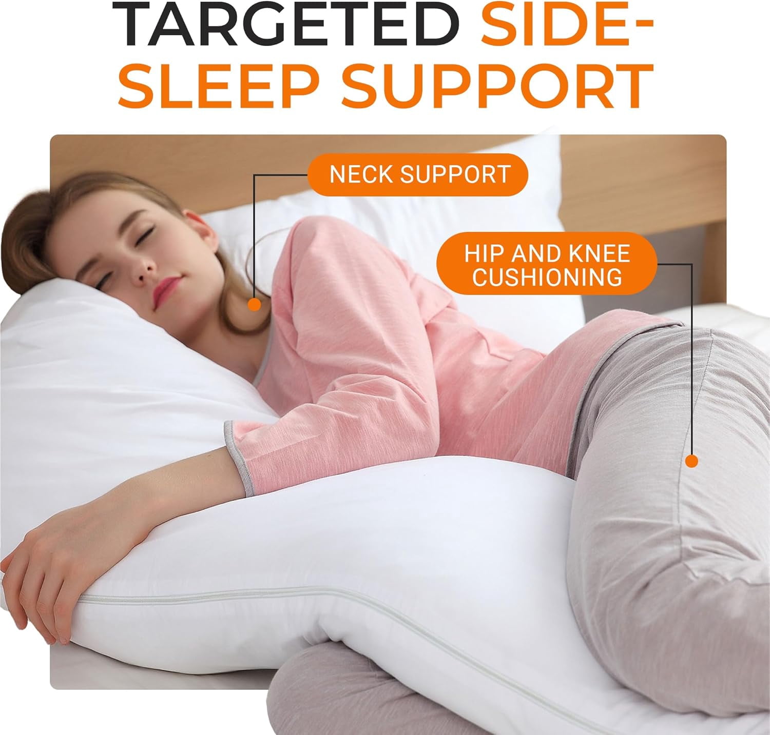 Extra Long Body Pillow for Side Sleeper, Pregnancy, Neck and Shoulder Support - Zippered Cover (19" x 90")