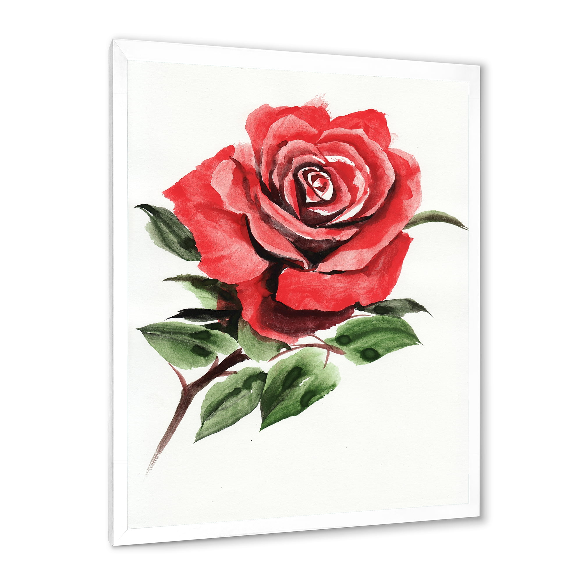 Designart 'Ancient Red Rose Flower III' Traditional Framed Art Print