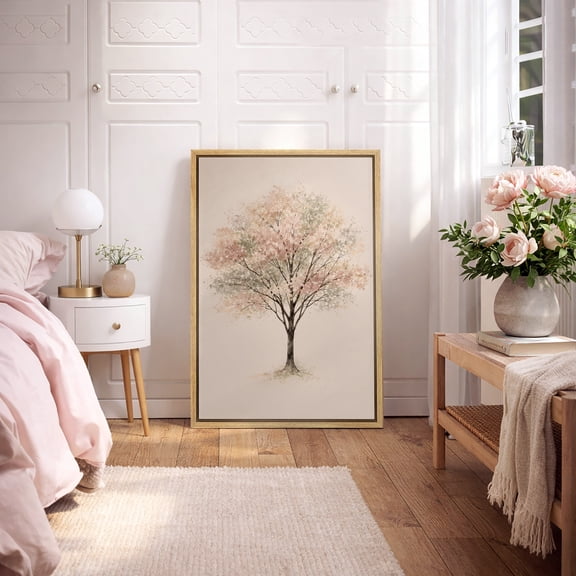 Framed Canvas Wall Art Blush Blossom Tree Print for Living Room Decoration - 16"x24" NATURAL