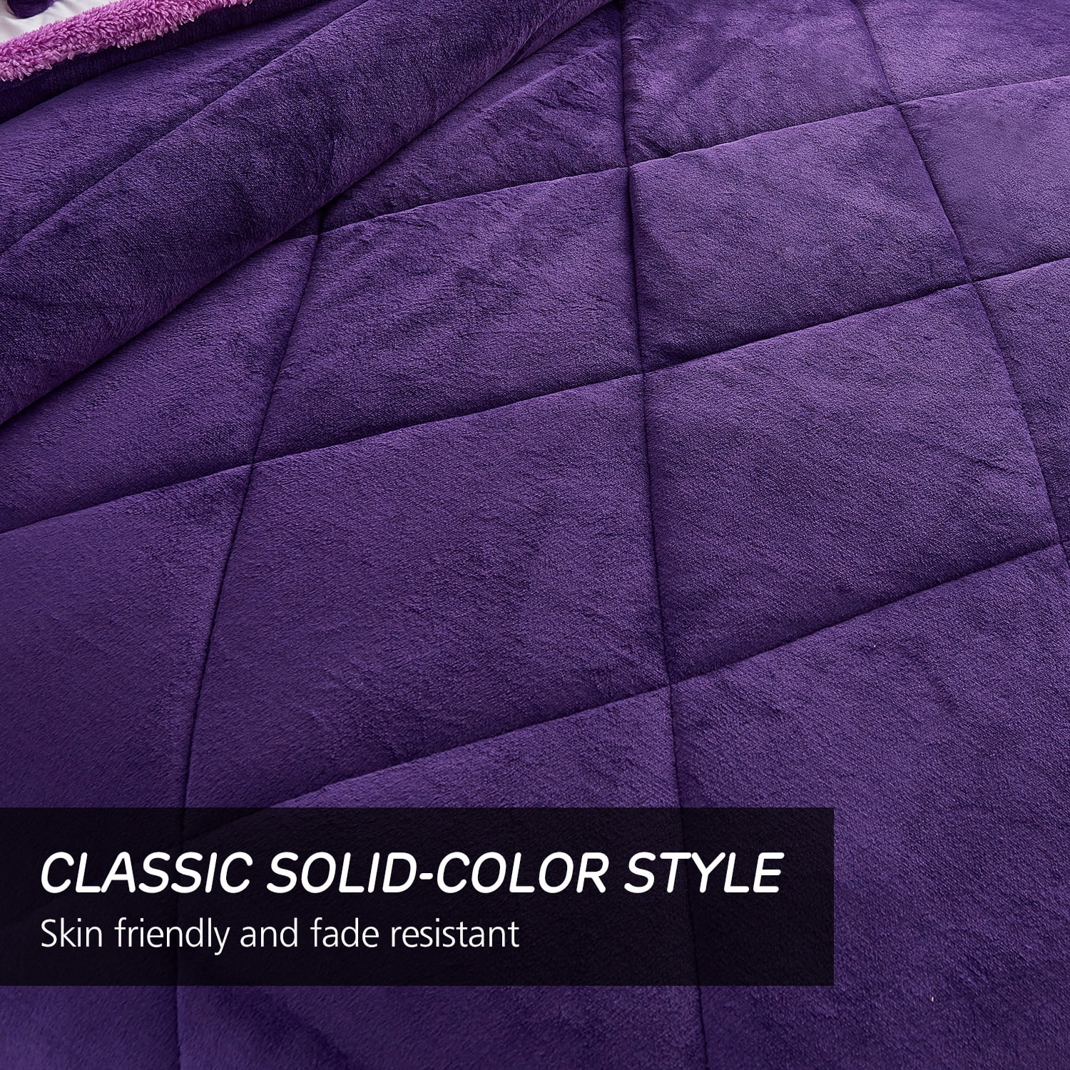 JML Sherpa Fleece Bed Blankets, Purple Thick Warm Borrego King Blanket for Bed, 79"x91"
