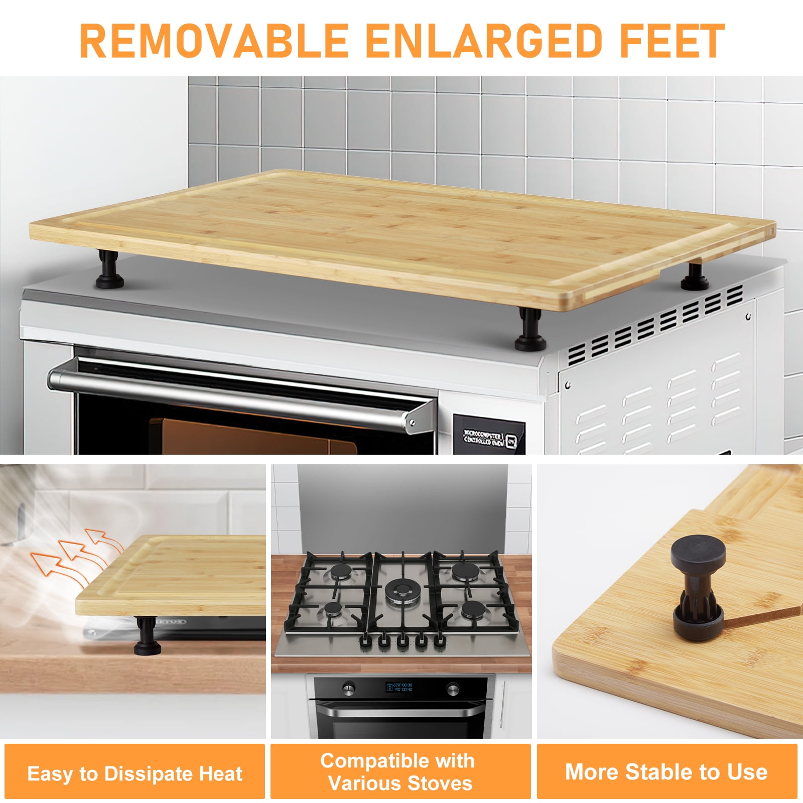 30x20 Inch Bamboo Stove Cover - Multi-Function Adjustable Height Board