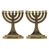 2pcs 7- Branch Menorah Holder for Shabbat Tabernacle Home Decor Ornaments Table Centerpiece Display Hanukkah Menorah and Supplies, Golden