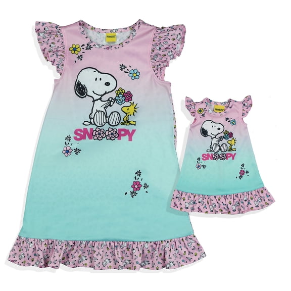 Peanuts Nightgown Toddler Girls Snoopy and Woodstock Pajamas with Matching Doll Gown