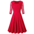 thumbnail image 4 of Robes pour Femmes 2024 Été Surdimensionnée Tempérament Manches Trois Quarts Faux Deux Pièces Encolure Patchwork Grande Jupe Robe en Dentelle Rabais de 50 % Liquidation!, 4 of 5