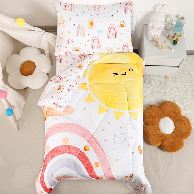 Juego de ropa de cama para niños pequeños CARUILI Boho Rainbow Girls, 4 piezas