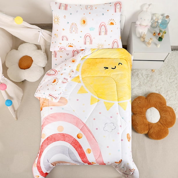 Juego de ropa de cama para niños pequeños CARUILI Boho Rainbow Girls, 4 piezas