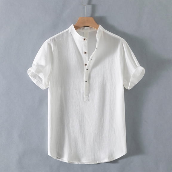 BLCHUNen Cotton Linen T Shirts for Men Button Loose Lightweight Summer Casual Beach Vacation Tee Shirts Fashion