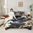 thumbnail image 4 of jejeloiu Galaxy Starry Night Queen Comforter Set,Japanese Wave Bedding Sets,Beige Gold Deepblue Bedding Comforter Set For Kids,Luxury Bedroom Decor Reversible,3 Pieces, 4 of 8