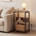 thumbnail image 4 of Costway 1 PCS Nightstand with Charging Station, 3-Tier Bedside Table with Open Shelves & Metal Frame Brown, 4 of 10