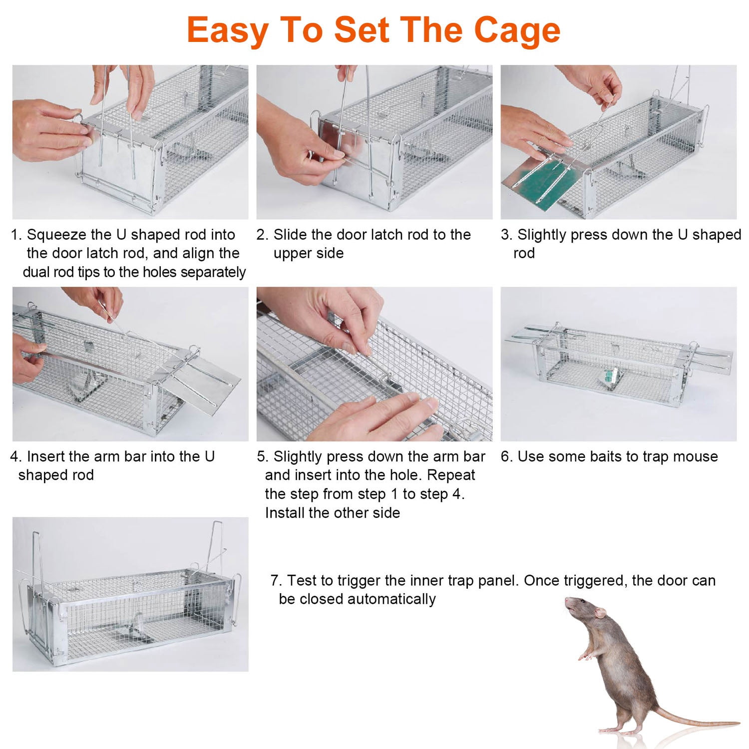 Zorpupoa 1Pc 16.53x6.1x4.33in Electroplating Zinc  Live Humane Rat Trap Dual DoorMouse Rodent Dense Mesh  Cage  with 2 Detachable U Shaped Rod