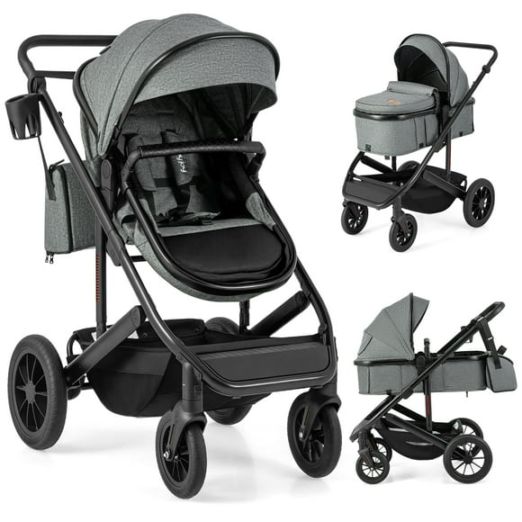Gymax 3-in-1 Newborn Stroller Folding Convertible High Landscape Toddler Stroller Gray