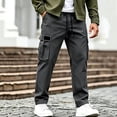 thumbnail image 1 of Mifsaly Mens Cargo Pants with Multi Pockets Elastic Waist Drawstring Utility Work Trousers Comfortable Relaxed Fit Outdoor Hiking Training Bottoms, 1 of 5