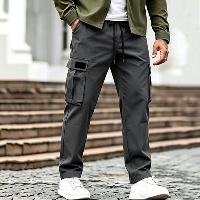 Mifsaly Mens Cargo Pants with Multi Pockets Elastic Waist Drawstring Utility Work Trousers Comfortable Relaxed Fit Outdoor Hiking Training Bottoms