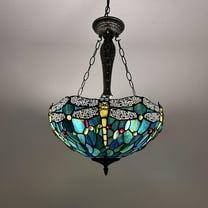 Tiffany Pendant Lights Ceiling Lights Blue Green Stained Glass Dragonfly LED Bulbs Included for Dining Room Living Room Bedroom 16"W*16"D*60"H