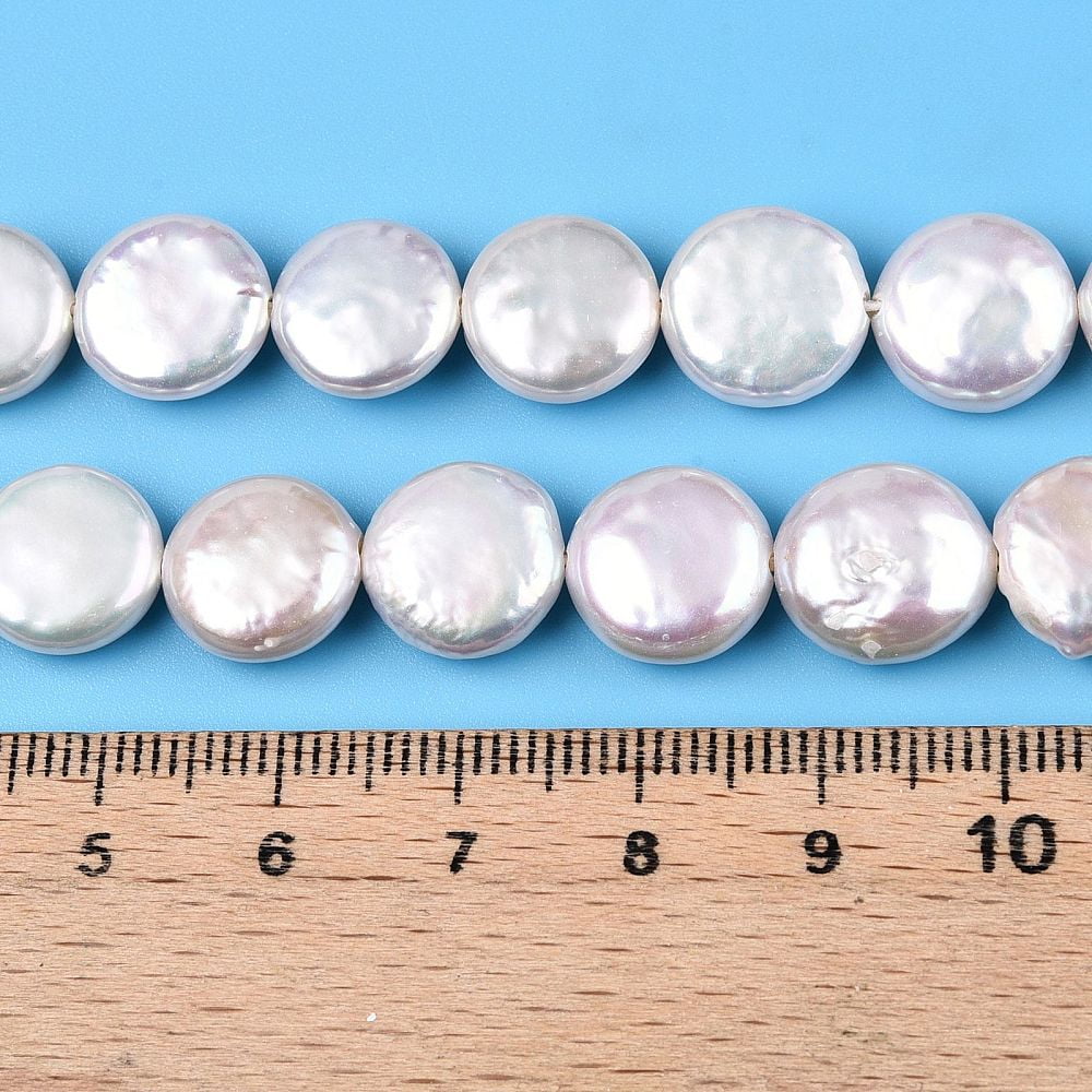 Natural Keshi Pearl Beads Strands Cultured Freshwater Pearl Baroque Pearls Flat Round Creamy White 11~14x11~12x4~7.5mm Hole: 0.7mm about 30~33pcs/strand 14.96~15.35(38~39cm)