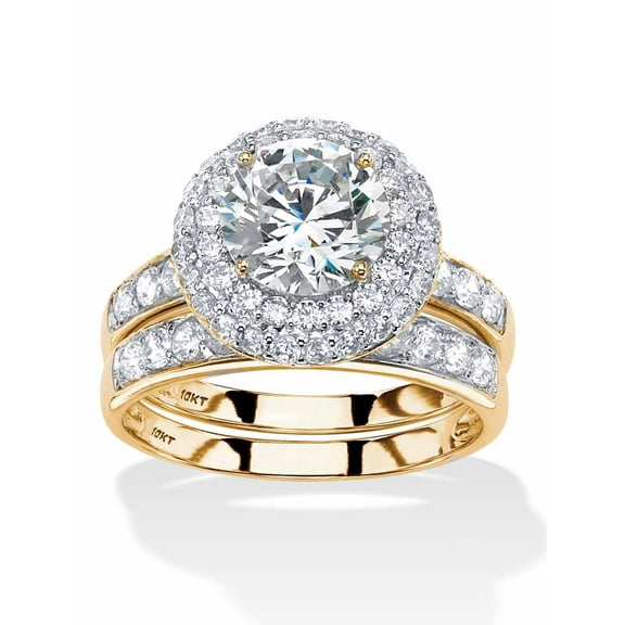 PalmBeach Jewelry Round Cubic Zirconia 2-Piece Halo Bridal Ring Set 3.16 TCW in Solid 10k Yellow or White Gold