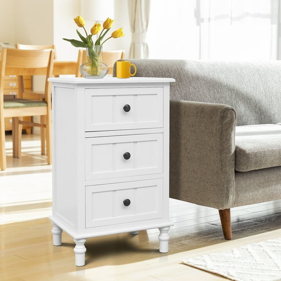 Vertical 3-Drawer Side Table with Storage, Narrow Desk for Living Room, Bedroom, Office & Entryway, Space-Saving Design, 15.7"D x 11.8"W x 26"H, Antique White