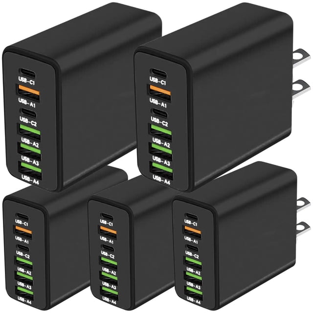 Cargador de Teléfono HotShot NexusBlack 5 Pzas 6 Puertos USB 5V 3A Max 65W 100-240V 50-80Hz Negro