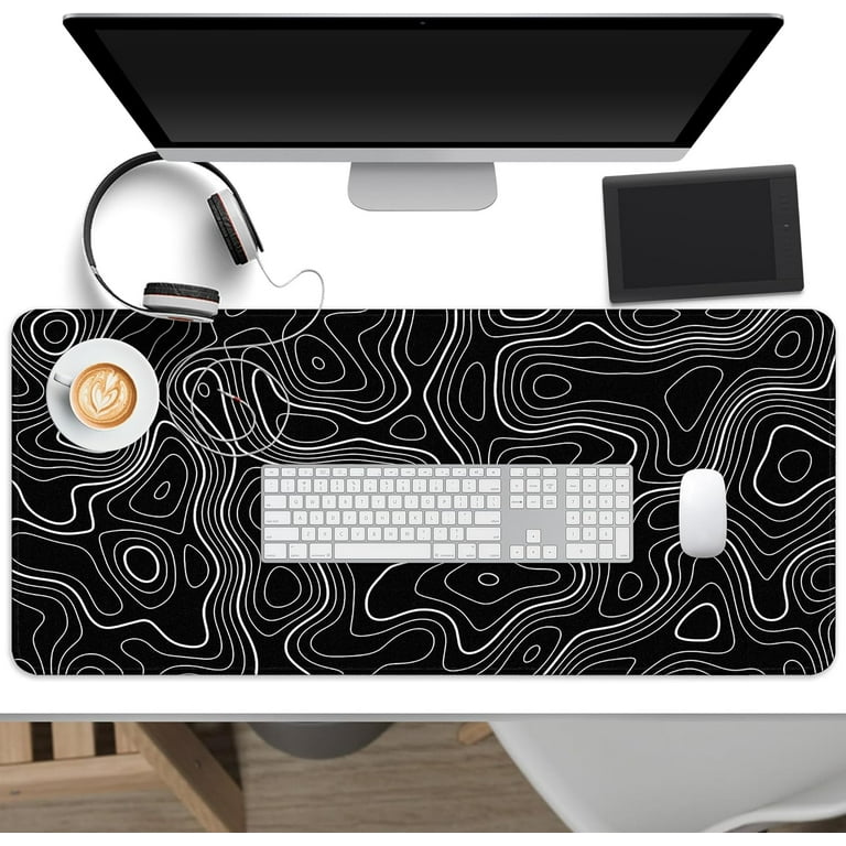 Topographic Contour Large Gaming Mouse Pad for Desk,Black