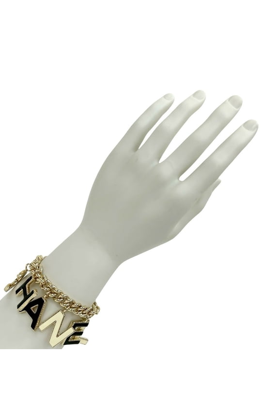 Pre-Owned CHANEL Coco Mark Bracelet Bangle Accessory in Black, White, and Gold (89815) (Good)