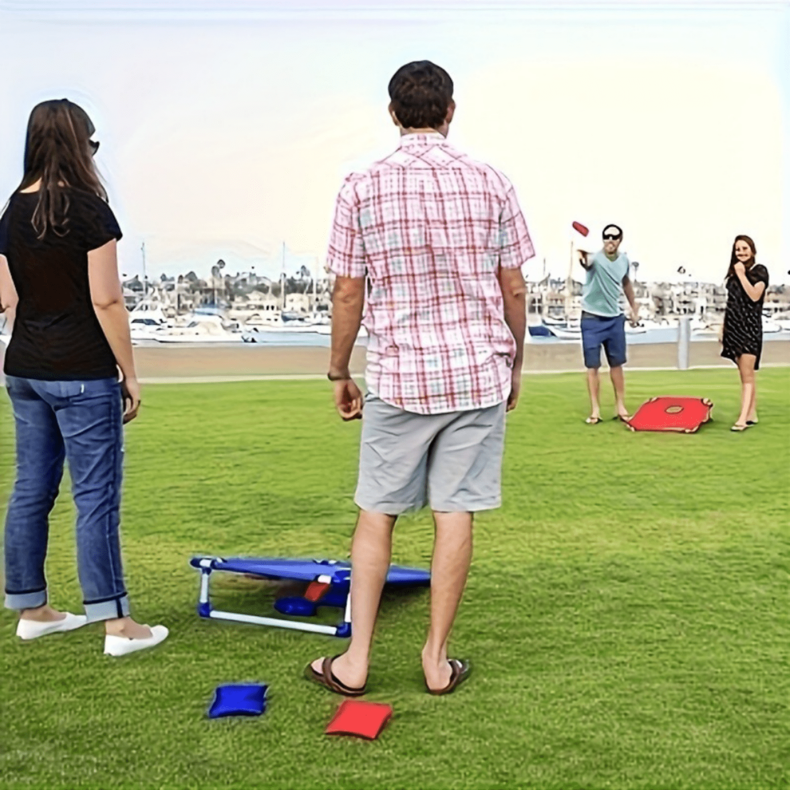 Family Party Cornhole Game Set - Foldable Portable Board with Toss Bags, Indoor Outdoor Backyard Garden Yard Toy for All Ages