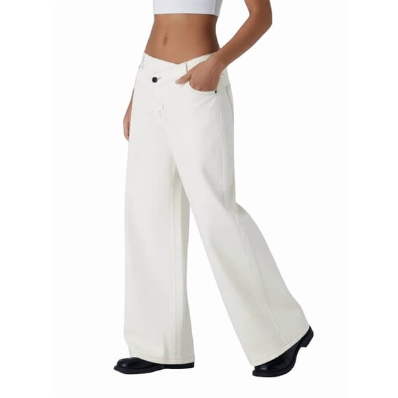 Women'S Wide Leg Jeans High Waisted Stretchy Straight Leg Jeans Trendy Loose Denim Pants Cream White XXXL