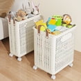 thumbnail image 7 of solautey Rolling Plastic Collapsible Laundry Basket Cube Storage Bin Box Organizer with Wheels Handle Durable Ventilated Foldable Hamper for Bedroom Dirty Clothes Large Capacity, 7 of 7