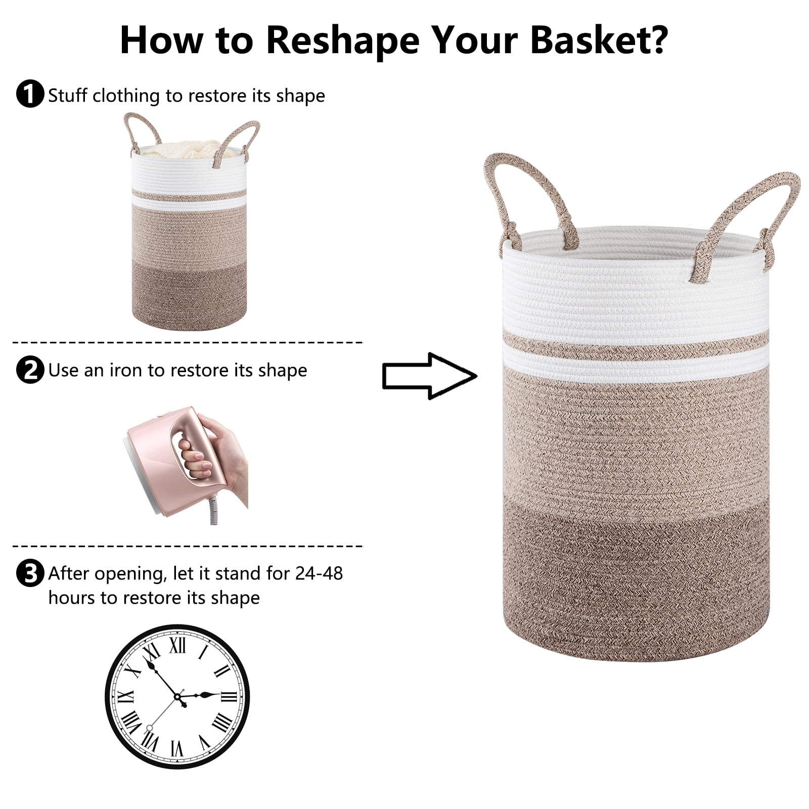 Cherishgard Laundry Hamper?Woven Cotton Rope Laundry Hamper with Handles for Blanket, Toys