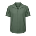 thumbnail image 5 of Men's Short Sleeve Shirt With Collar Casual Loose Fit Breathable Business Top 95% Cotton 5% Spandex Solid Color Daily Home | Zenithor,Army Green L, 5 of 9