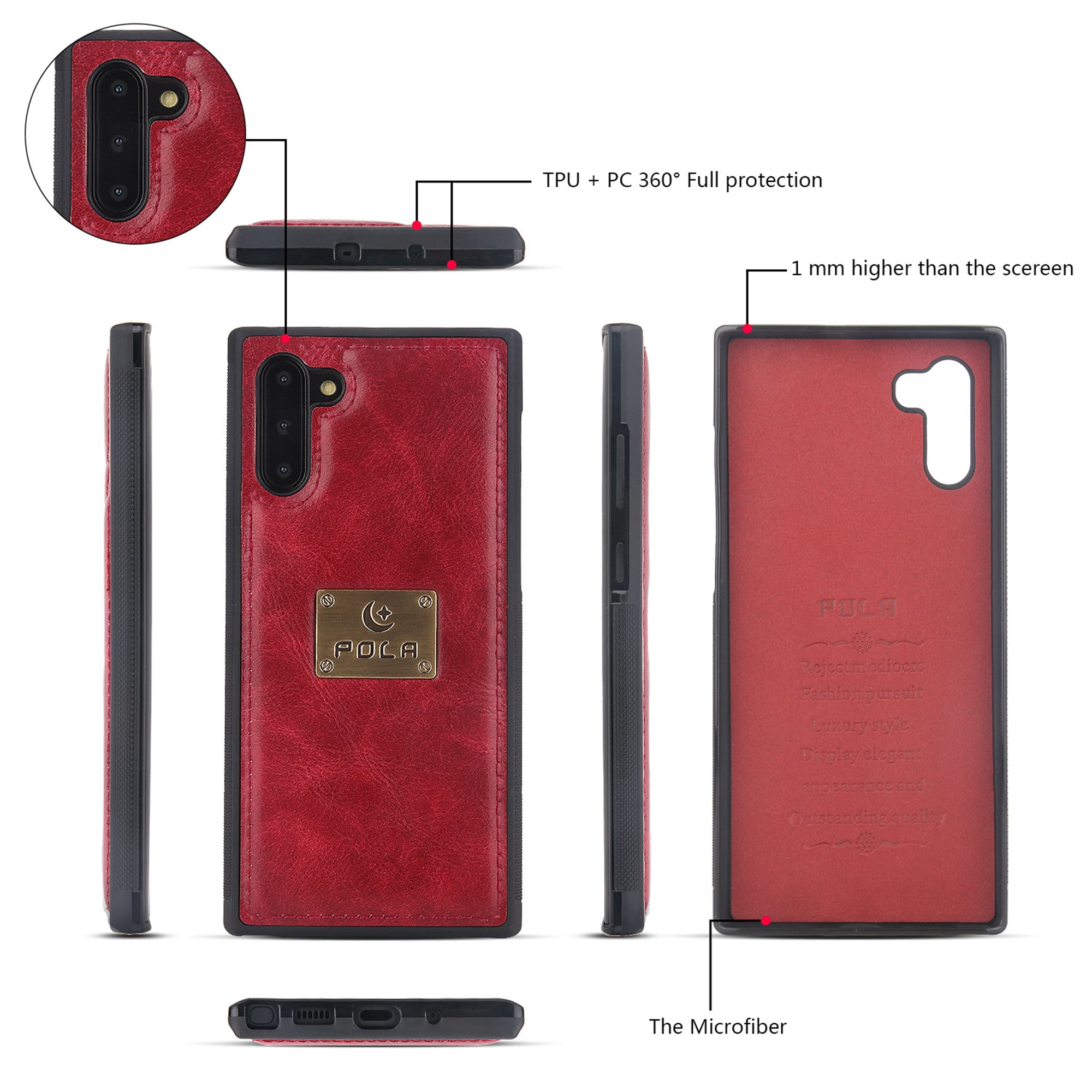 Samsung Galaxy Note 10 6.3 inch Wallet Detachable Case, Dteck Zipper Purse Phone Case Multi-functional Folio Flip Leather Removable Magnetic Back Cover For Samsung Galaxy Note10,Red