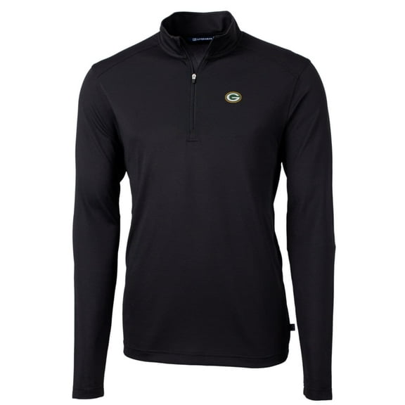 Men's Cutter & Buck Black Green Bay Packers Big & Tall Virtue Eco Pique Quarter-Zip Pullover Jacket