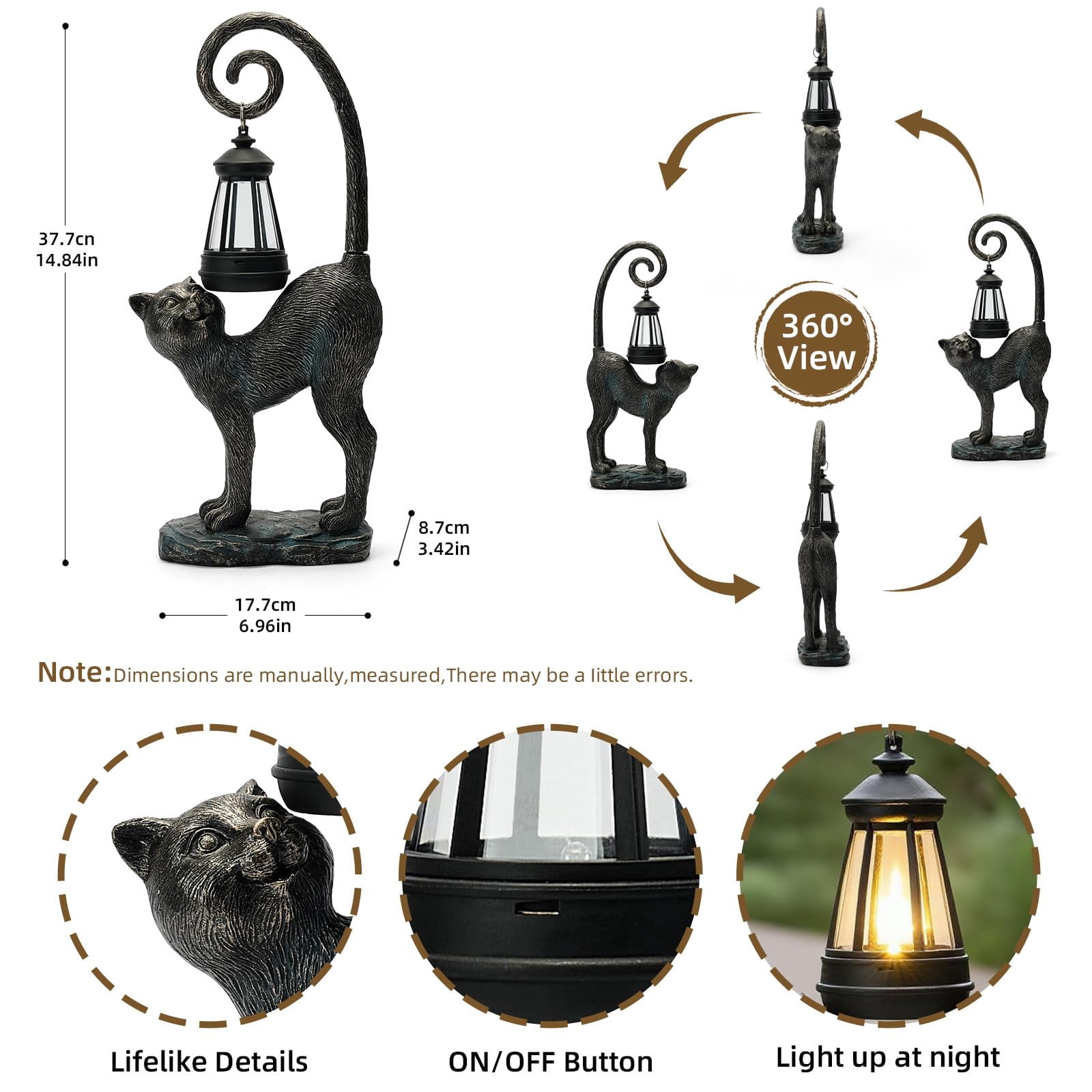 NIWEITA Solar Cat Outdoor Statues for Garden Outdoor Decor Cat Figurine for Yard, Lawn, Patio, Porch, Balcony,Animal Art for Home Backyard