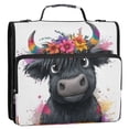 thumbnail image 2 of Water-Resistant 3-Ring Binder Organizer with Multiple Pockets Zipper Binder Bag for Office Cute Black Cow, 2 of 8