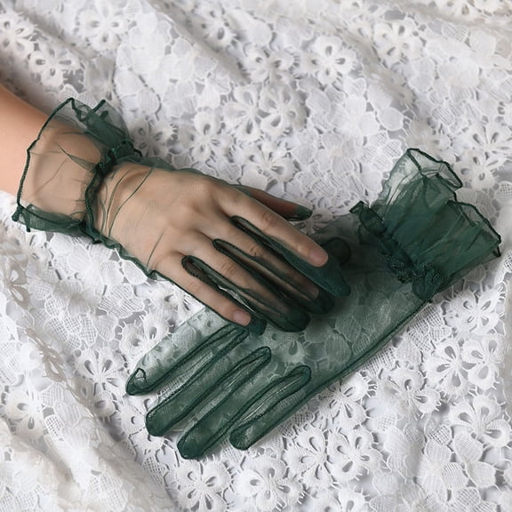 suxuMhao Short Sheer Mesh Tulle Gloves Translucent Formal Wedding Dark Green One Size Breathable Sheer Gloves for Wedding Prom Party Elegant Short Mesh Gloves 3 Pairs
