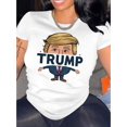 thumbnail image 1 of Women's Fashion Trump Cartoon Print T-Shirt - Casual Crew Neck, Short Sleeve, Stretchy Polyester Blend, Machine Washable - Perfect for Summer & Casual Attire, 1 of 6